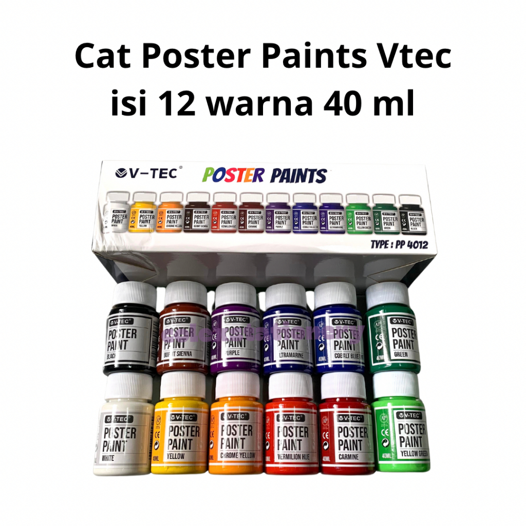 

Cat Poster Paint / Cat Air Poster Washable Paint High Quality Isi 12 Warna Ukuran 40 Ml Vtec