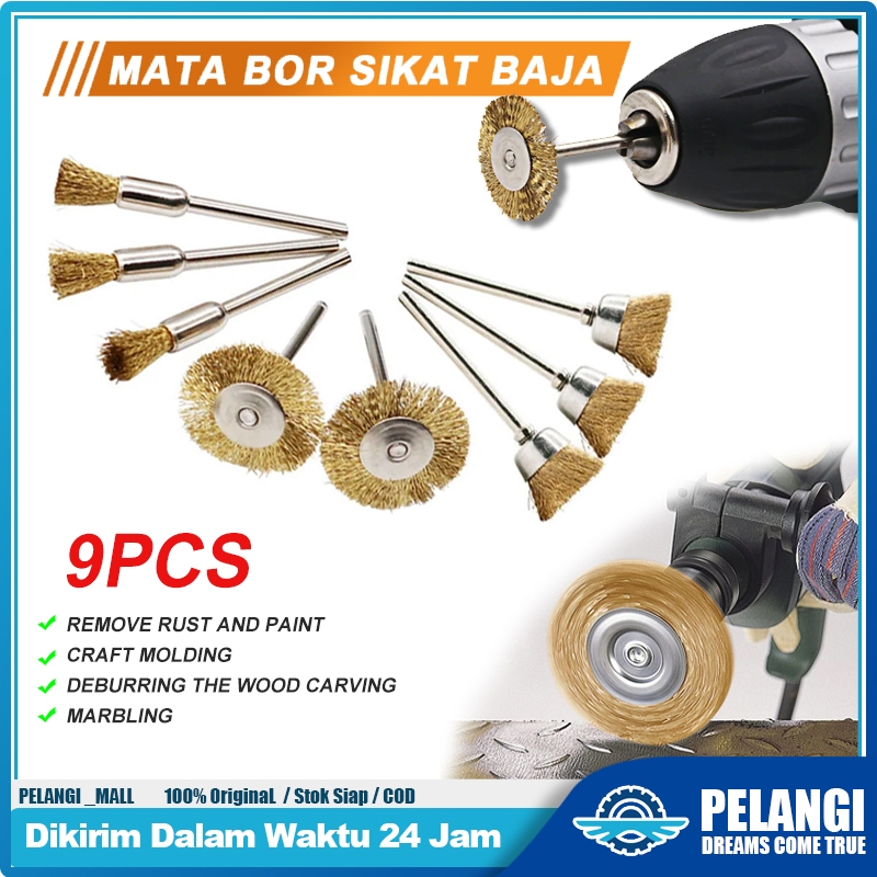 Mata bor sikat kawat besi 9pcs Wire Brush Bor Mangkok Mata Bor Kawat