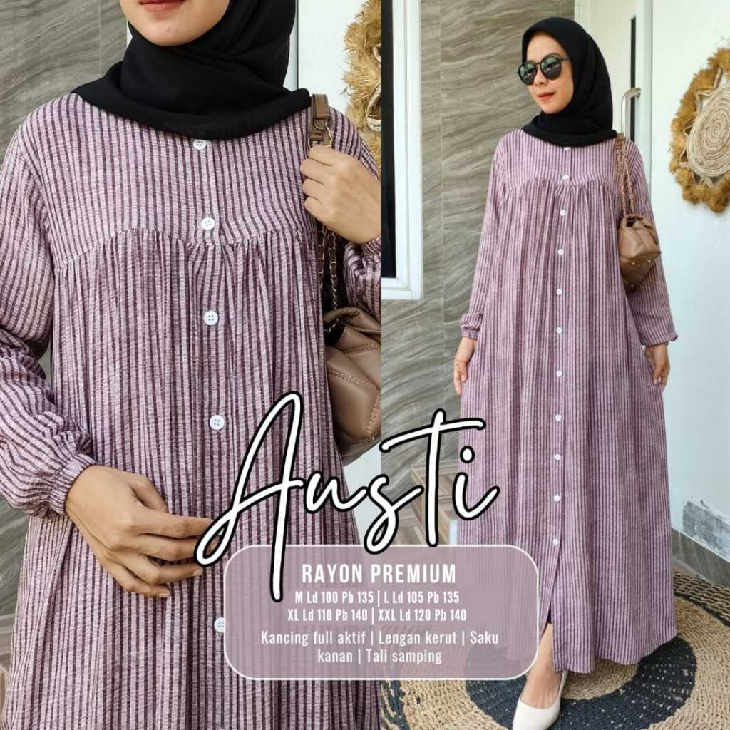 Gamis Rayon Salur line#4 Austi Full Kancing Aktif Bahan Rayon Premium Model Motif Terbaru