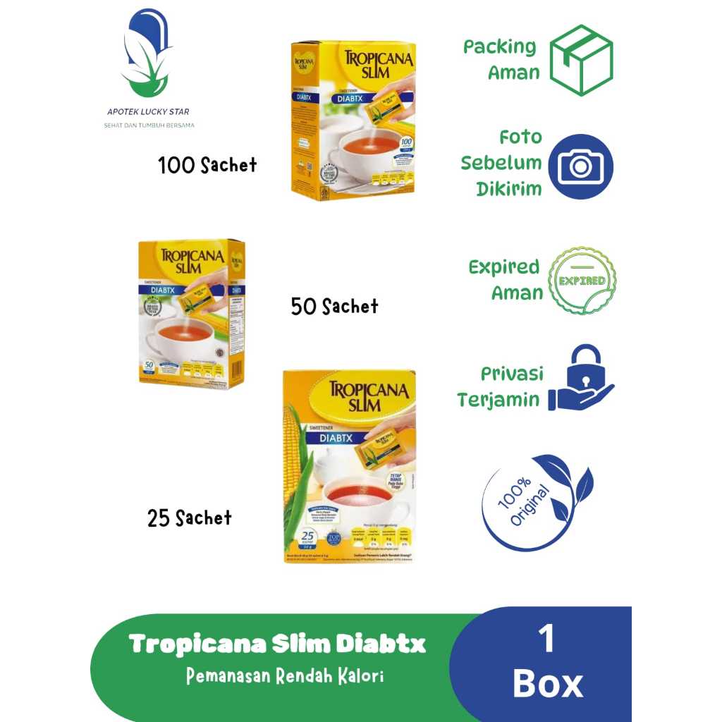 

TROPICANA SLIM SWEETENER DIABTX SACHET (ISI25/50/100 SACHET)