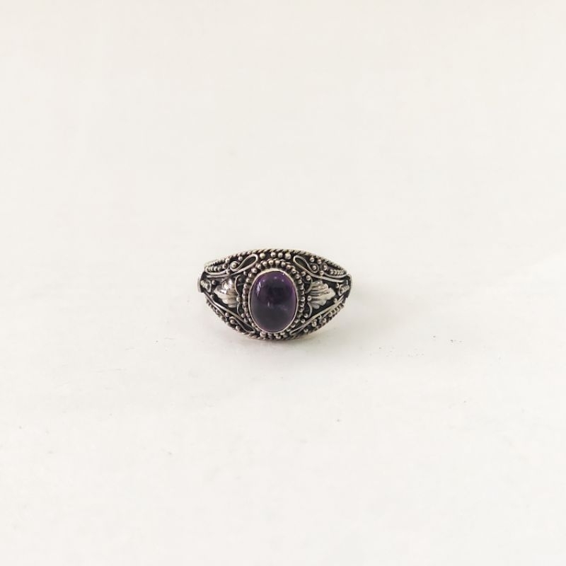 Cincin Ring Perak Silver Bali Asli 925 Model Jawan Amethyst Pria Wanita Elegant
