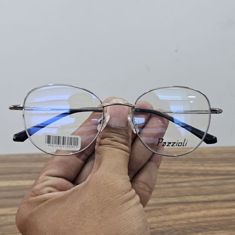 frame kacamata pria wanita stainless steel bulat original pazzioli Y1210 silver hitam