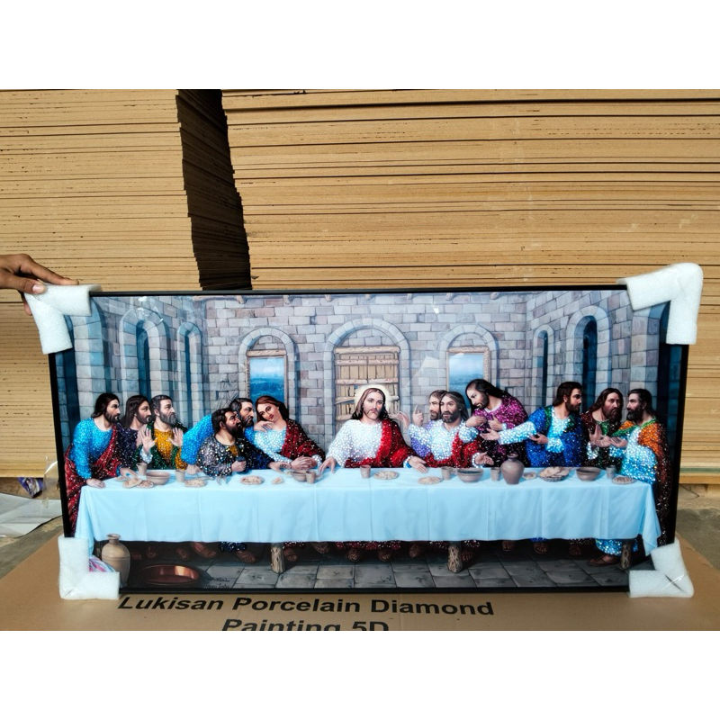 Lukisan Porselen 5D Painting Porcelain - Perjamuan Kudus - Hiasan Dinding Mewah Crystal Diamond