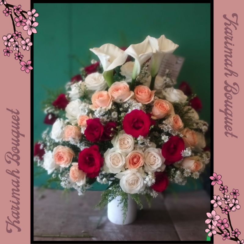KIRIM INSTANT Buket Bunga Meja Mawar Garbera Lily Sedap Malam Asli Segar Premium Mix Flower Bloom Ba