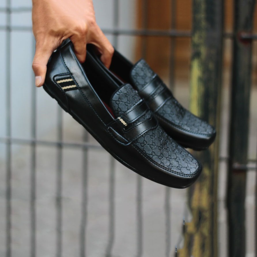 BIG SIZE - Sepatu Loafers Pria Kulit Hitam Mokasin Casual Formal Santai Kaki Jumbo