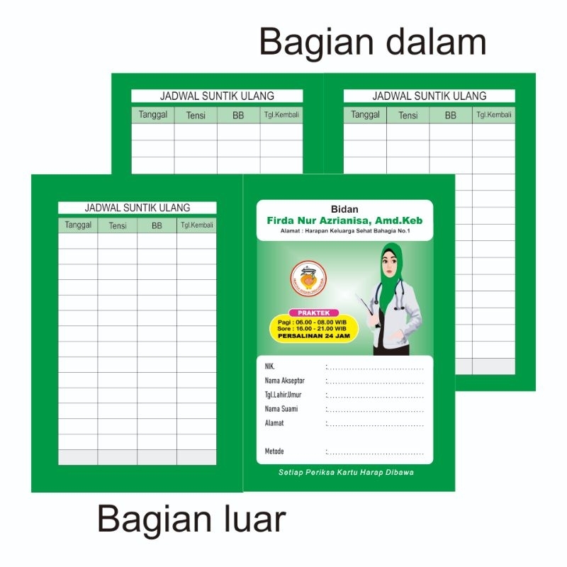 

KARTU KB LIPAT BIDAN HIJAB 10 pcs (custom nama)