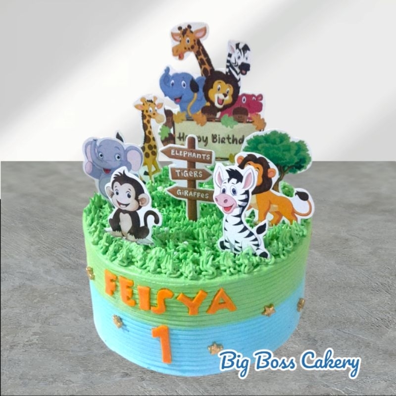 

Big Boss Cakery NEW BLACKFOREST BIRTHDAY WILD ANIMALS CAKE KUE ULTAH ANAK JUNGLE ZOO