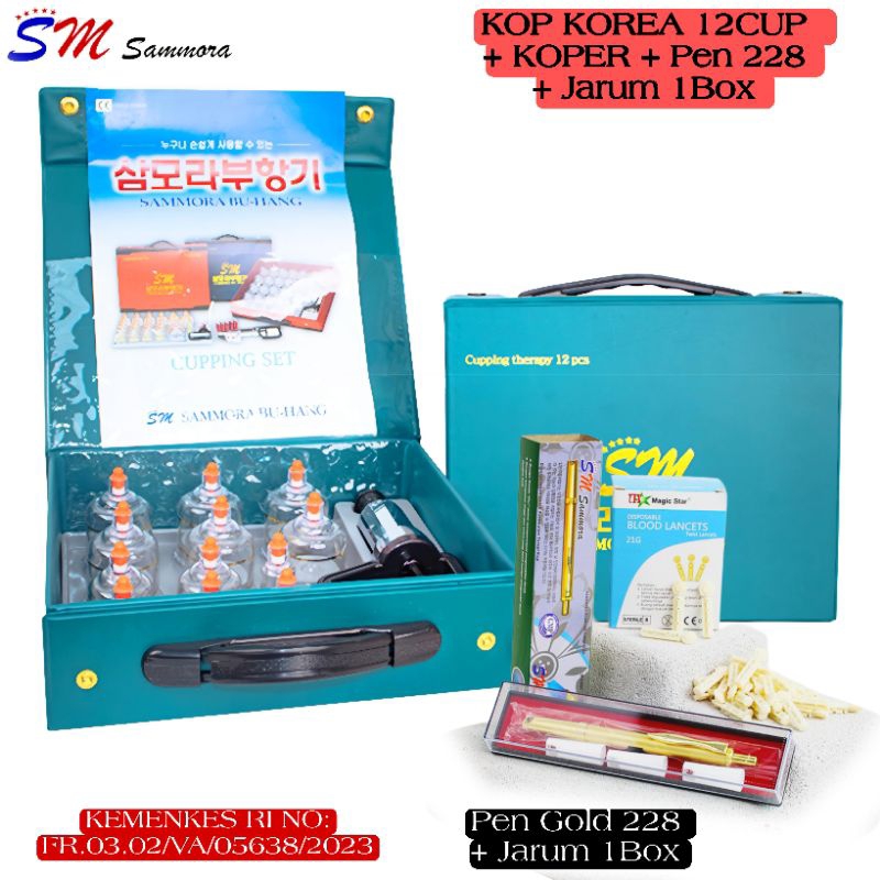 Paket Alat Bekam Korea Kop Angin Sammora 12 Cup Termasuk Koper Lengkap Pen Bekam Dan Jarum 1 Box