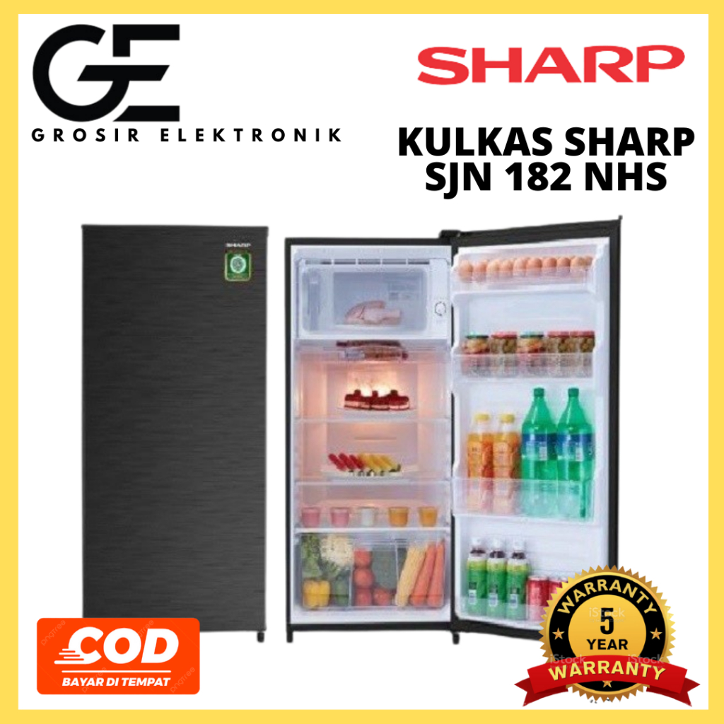 Kulkas 1 Pintu Sharp 182 N HS Rak Kaca Tinggi 120cm 166 Liter Hitam