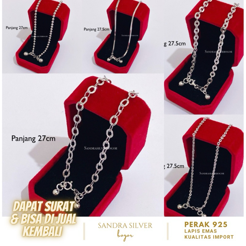 Gelang Kaki Dewasa Perak 925 lapis emas putih