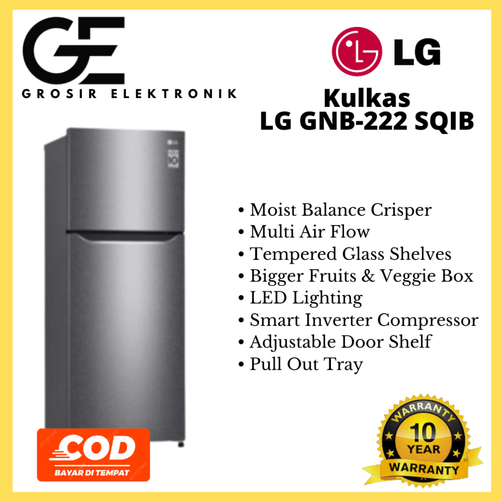 Kulkas LG 2 pintu GN-B 222 SQIB / GN-B222SQIB Garansi RESMI LG