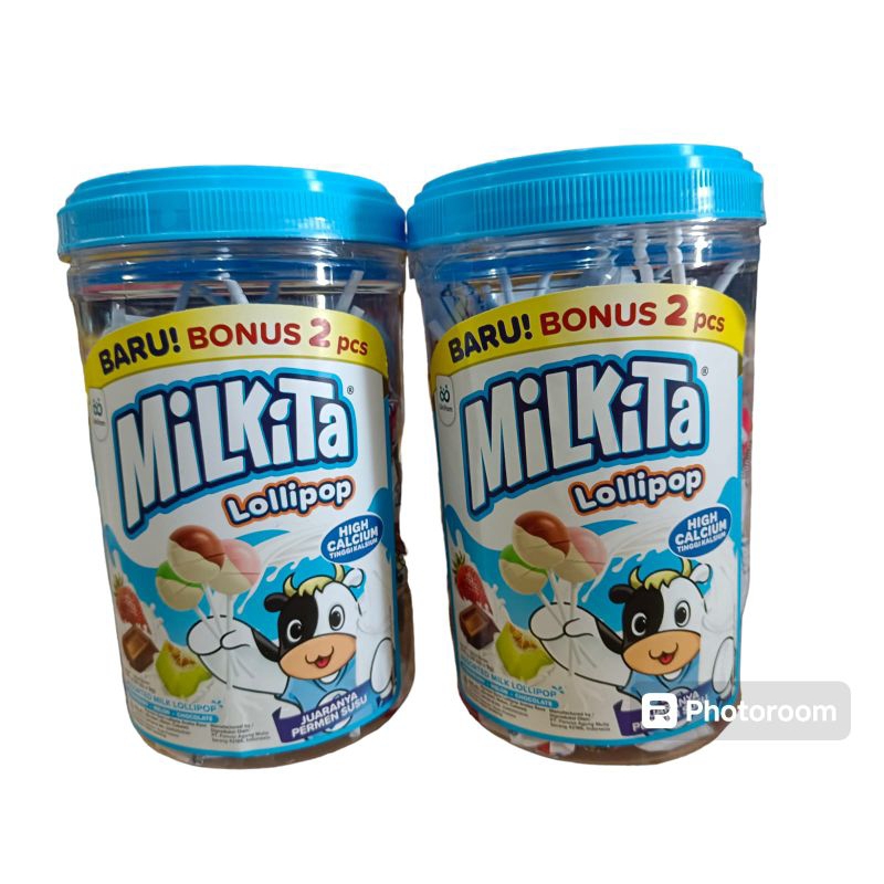 

Permen lollipop milkitaKemasan toples Assorted milk lollipop 270g 30 biji × 9g Bonus 2 pcs Kemasan toples