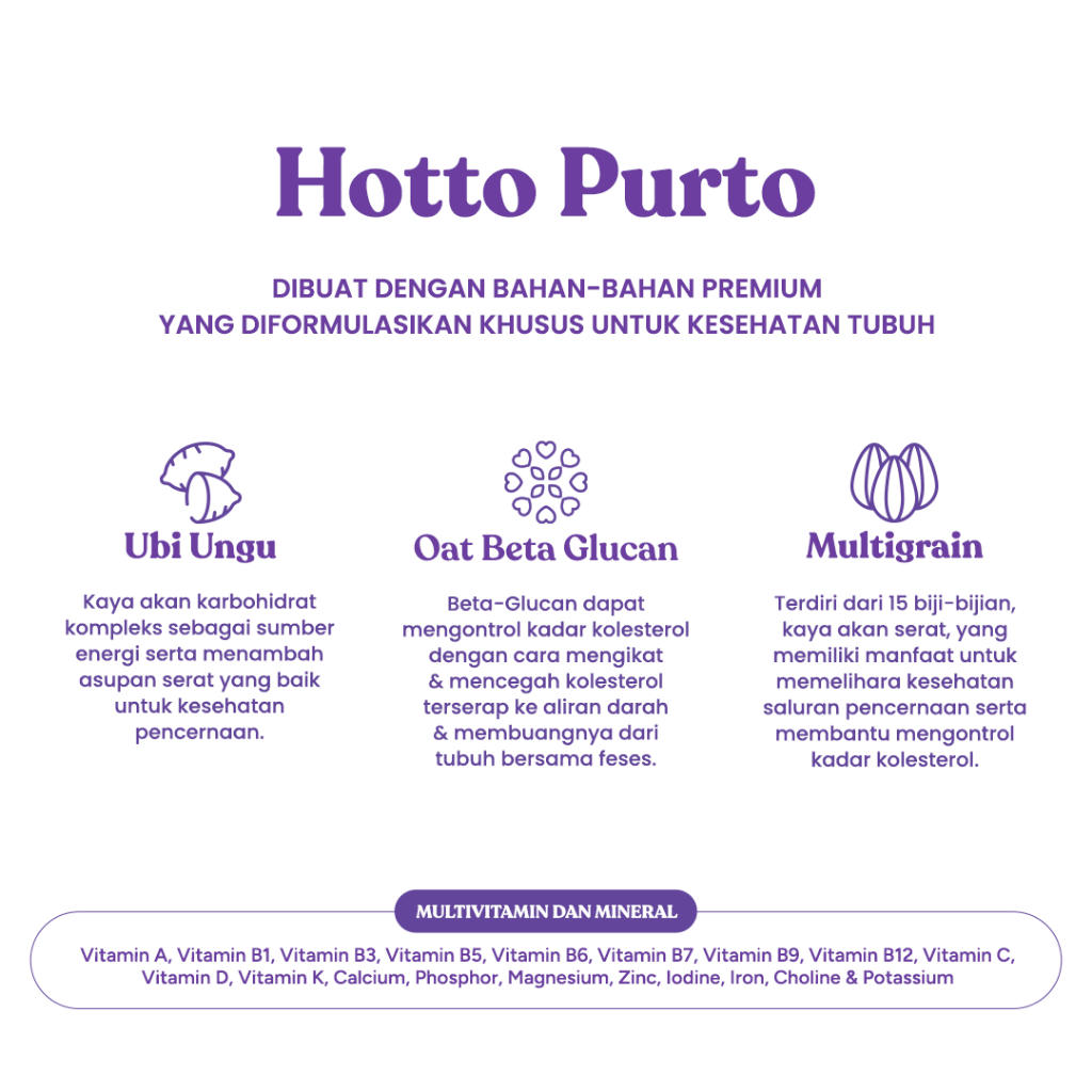 

Korzaln Hotto Purto Multigrain Oat & Ubi Ungu Untuk Kesehatan Pencernaan