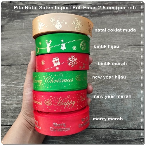 

GNATL-298 : Pita Natal Saten Import Poli Emas 2,5 cm (per rol)