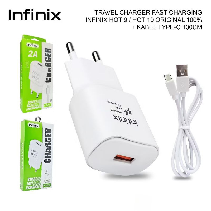 Charger Infinix Fast Charging Charger U180XED + Kabel Mikro Type C Ori