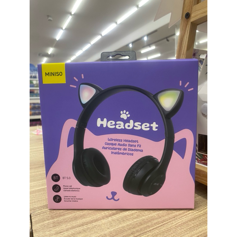 Miniso Light Up Cat Ear Wireless Headset/headset bluethooth tanpa kabel