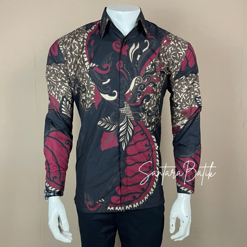 Kemeja batik pria motif sangkuriang merah