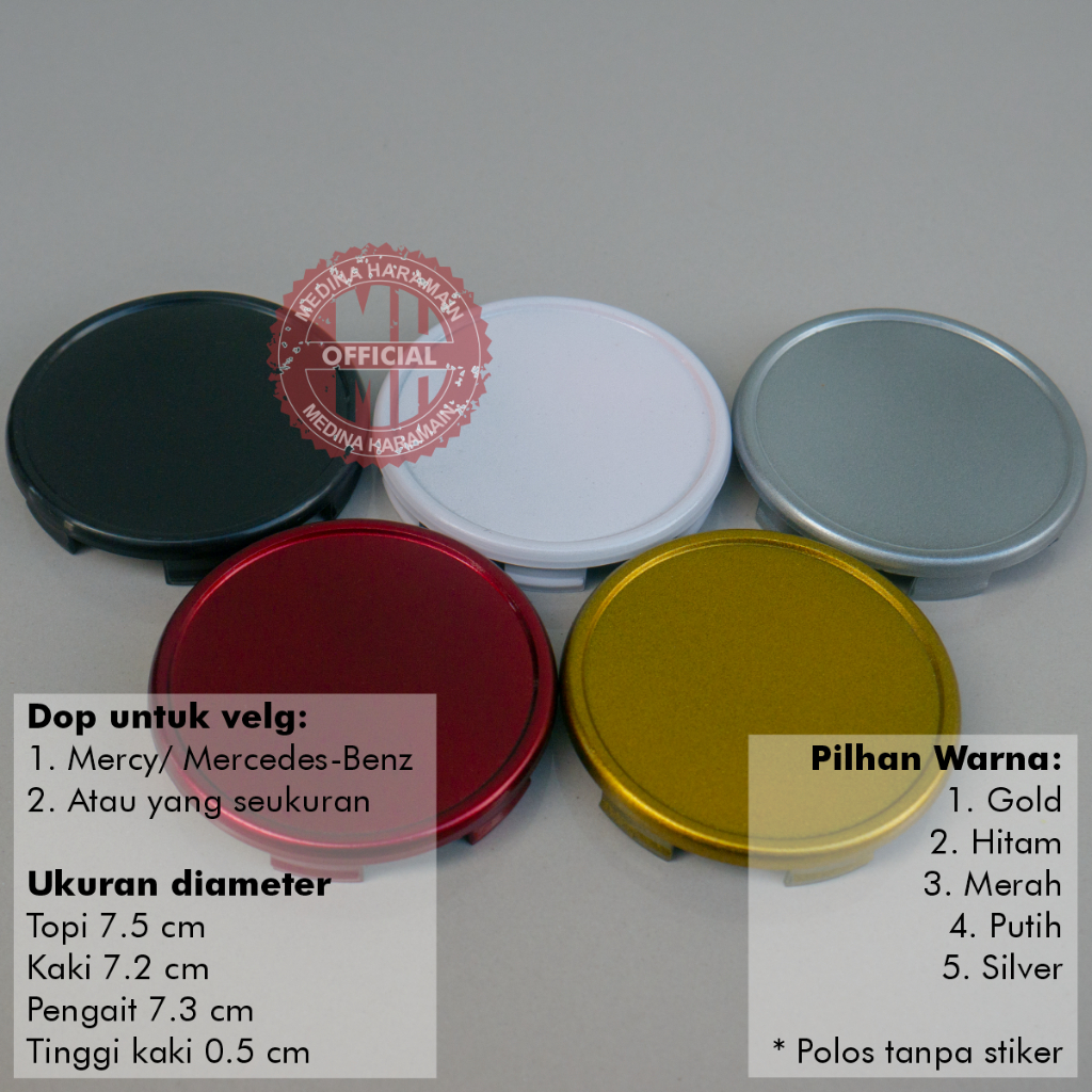 COVER DOP VELG MERCY MERCEDES BENZ TOPI 7.5 CM KAKI 7.2 CM PENGAIT 7.3 CM MERAH SILVER PUTIH GOLD