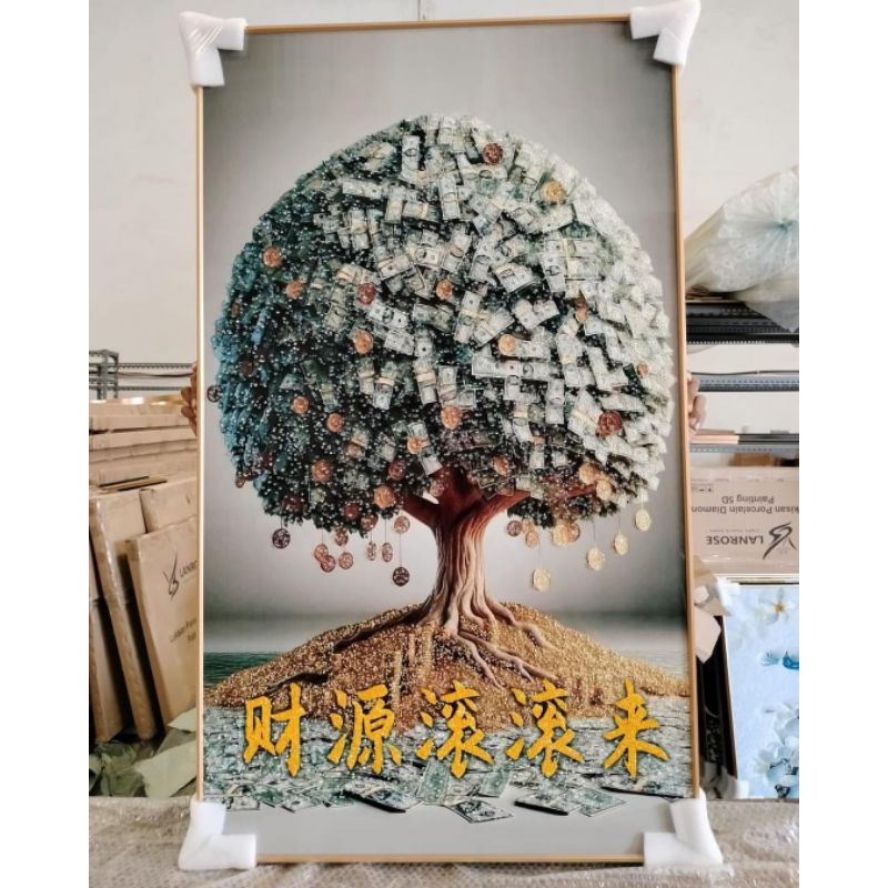 lukisan Porcelain Diamond 5d lukisan gambar pohon uang
