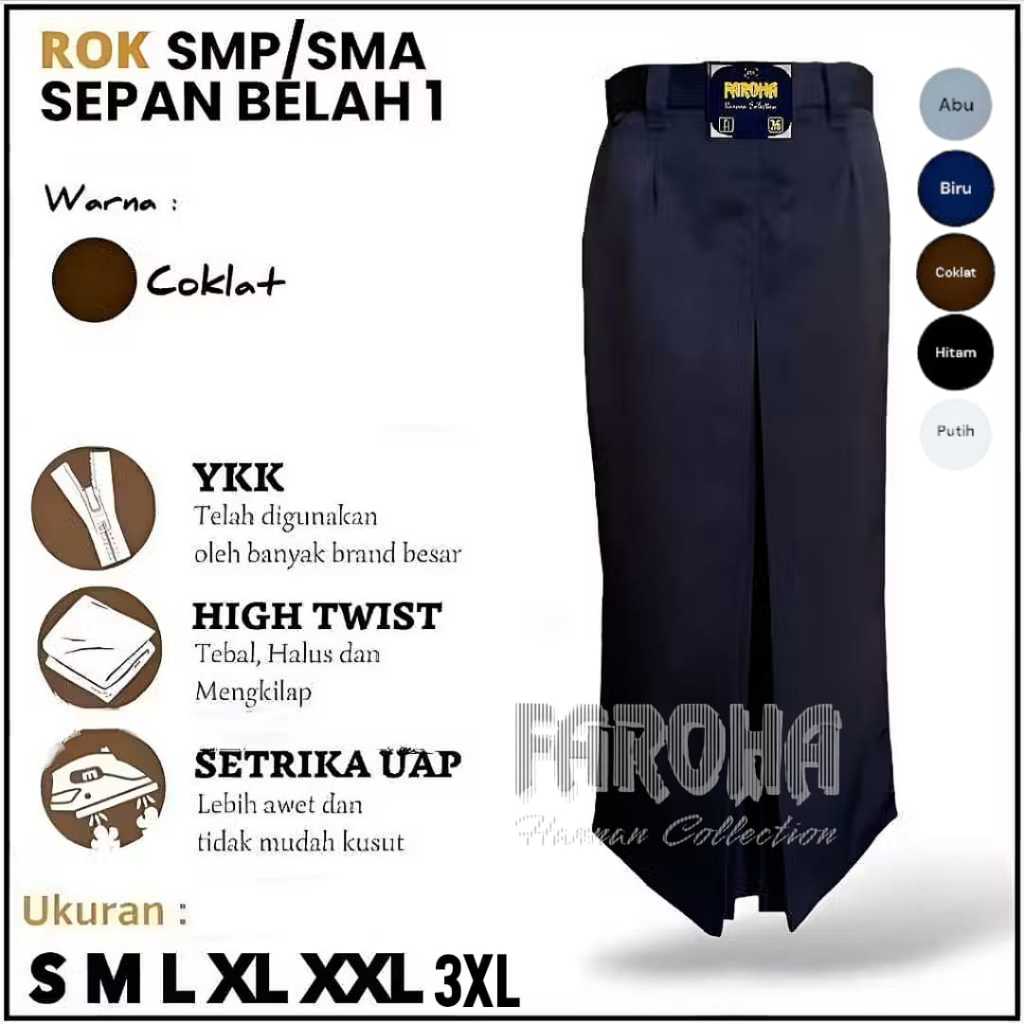 Rok Coklat Pramuka Seragam Sekolah SMP SMA Span Belah Depan High Twist Terbaik