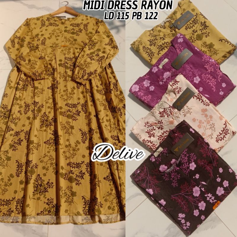 Dress rayon motif bunga dan Midi Dress Rayon motif bunga//Dress Rayon dan Midi Dress Rayon//Homey Dr