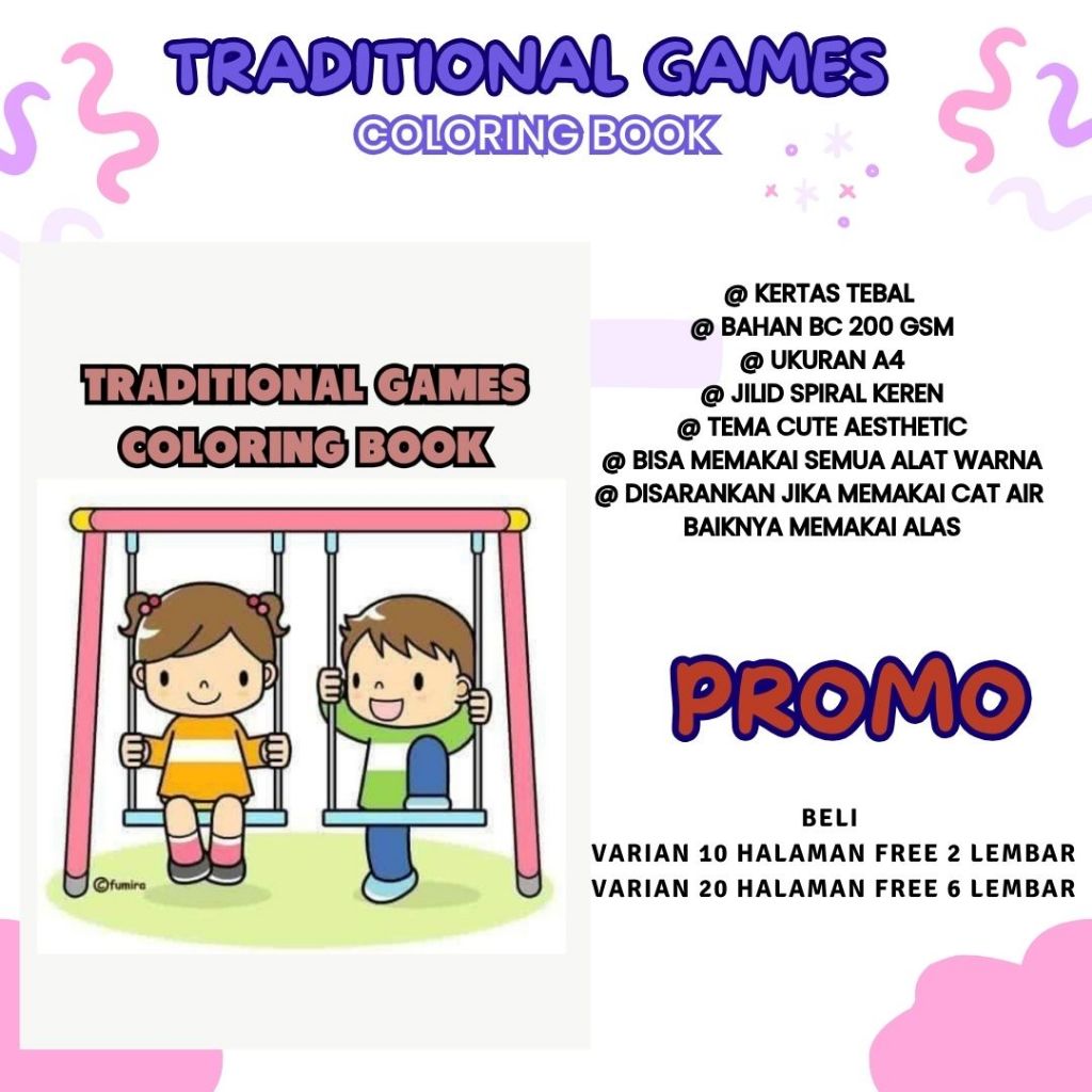 

TRADITIONAL GAMES Coloring Book Buku Mewarnai Anak Remaja Dewasa Healing Aesthetic Kertas Tebal