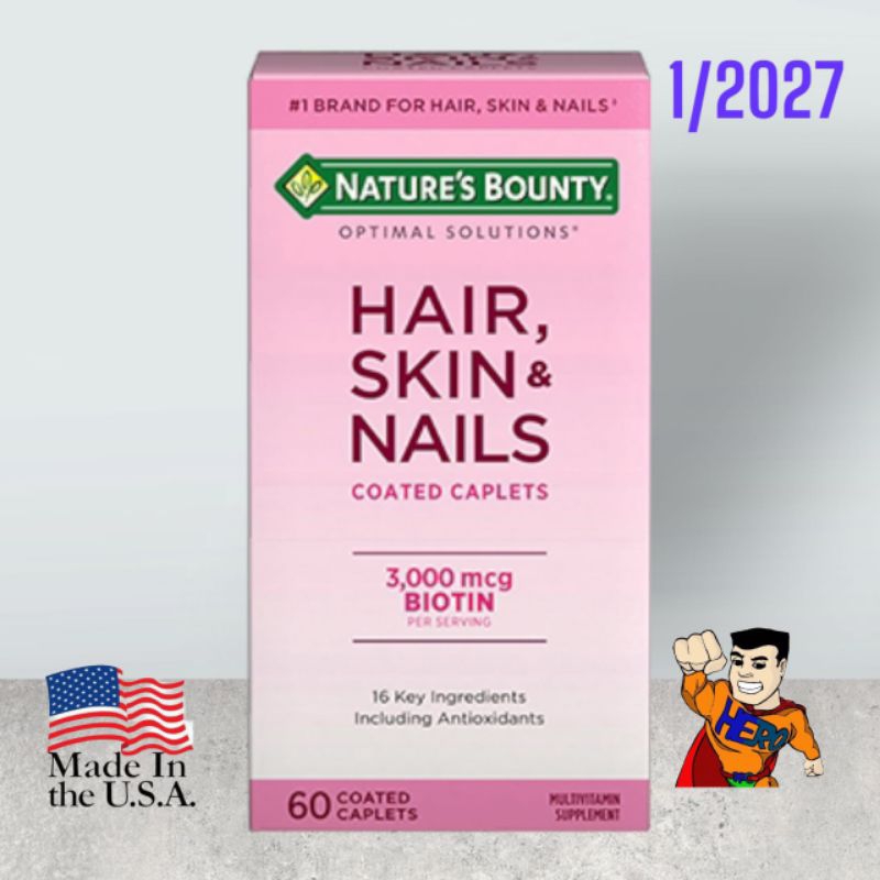 

Natures Nature Nature's Bounty Hair Skin Nails Coated Caplets Biotin 3000 mg isi 60