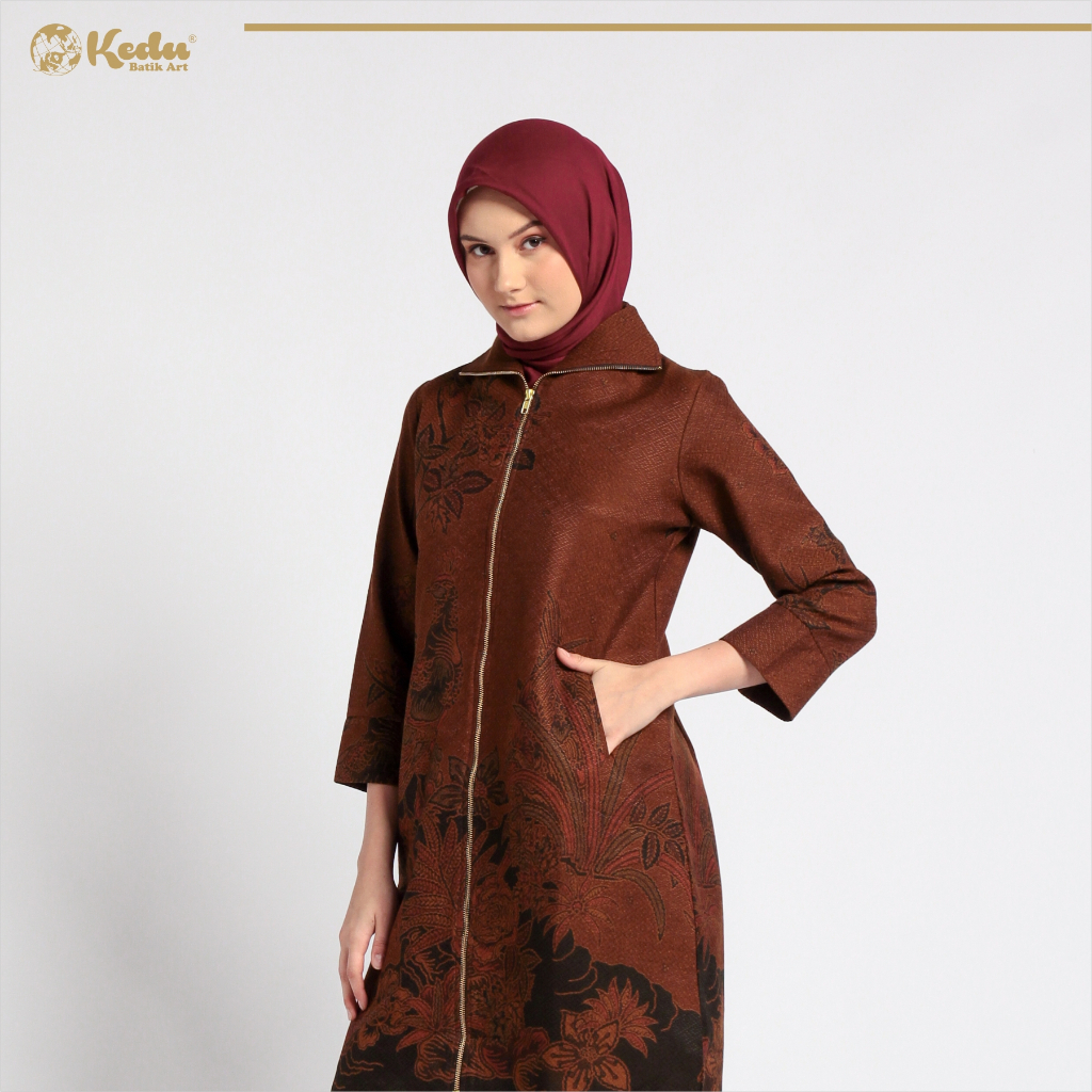 Kedu Batik - Tunik Batik Dobby Zipper CENDRAWASIH Tunik Wanita Formal