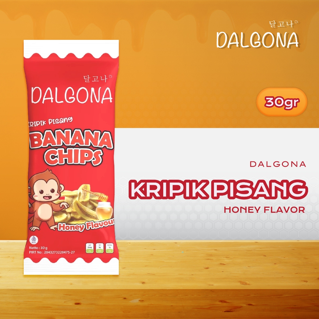 

Dalgona Keripik Pisang Honey Flavour | 30gr | 1pcs | Kripik Pisang Rasa Madu Cemilan Sehat