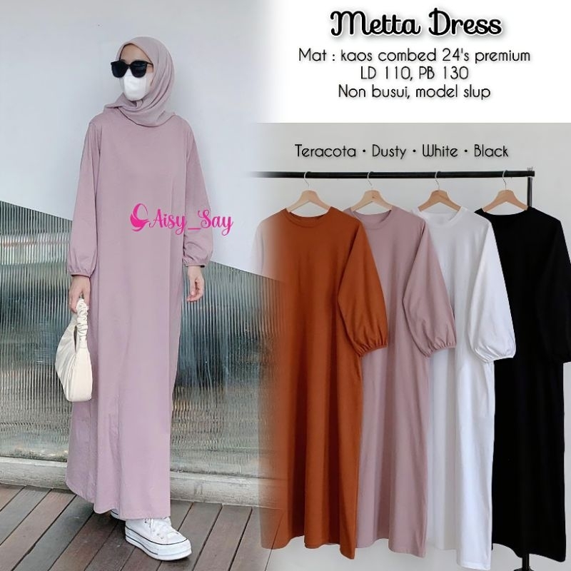By Aisysay Metta Dress Bahan Kaos Combed 24s Premium-Basic Dress Kaos Import Korean Style-Casual Dre