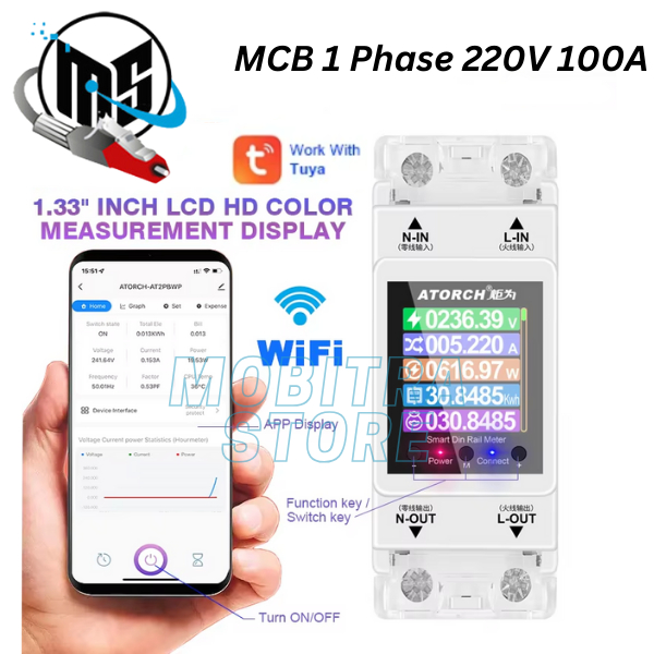 Smart Tuya MCB kWh Meter Watt Meter Digital WiFi 100A