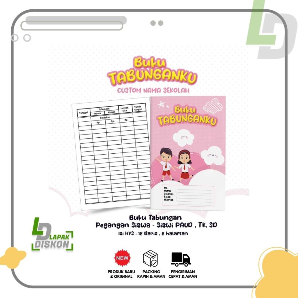 

LD//Buku Tabungan Custom Nama + Cover & Lembaga Sekolah Berserta Alamat Tabungan Sekolah PAUD , TK , SD Varian Merah Jambu
