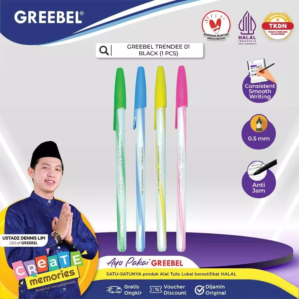 

GREEBEL PULPEN TRENDEE 01 0.5 (12 PCS)/Pen/Pulpen/Bolpoint utk atk kantor kerja kuliah anak