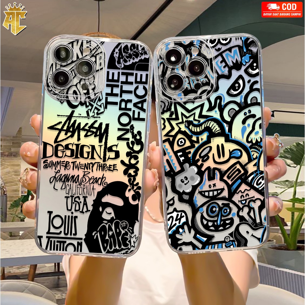 Case Hologram REALME 10 C15 C33 Motif ( 3D BAPE ) Softcase Hologram Bening Tebal - Clear Case 2MM - 