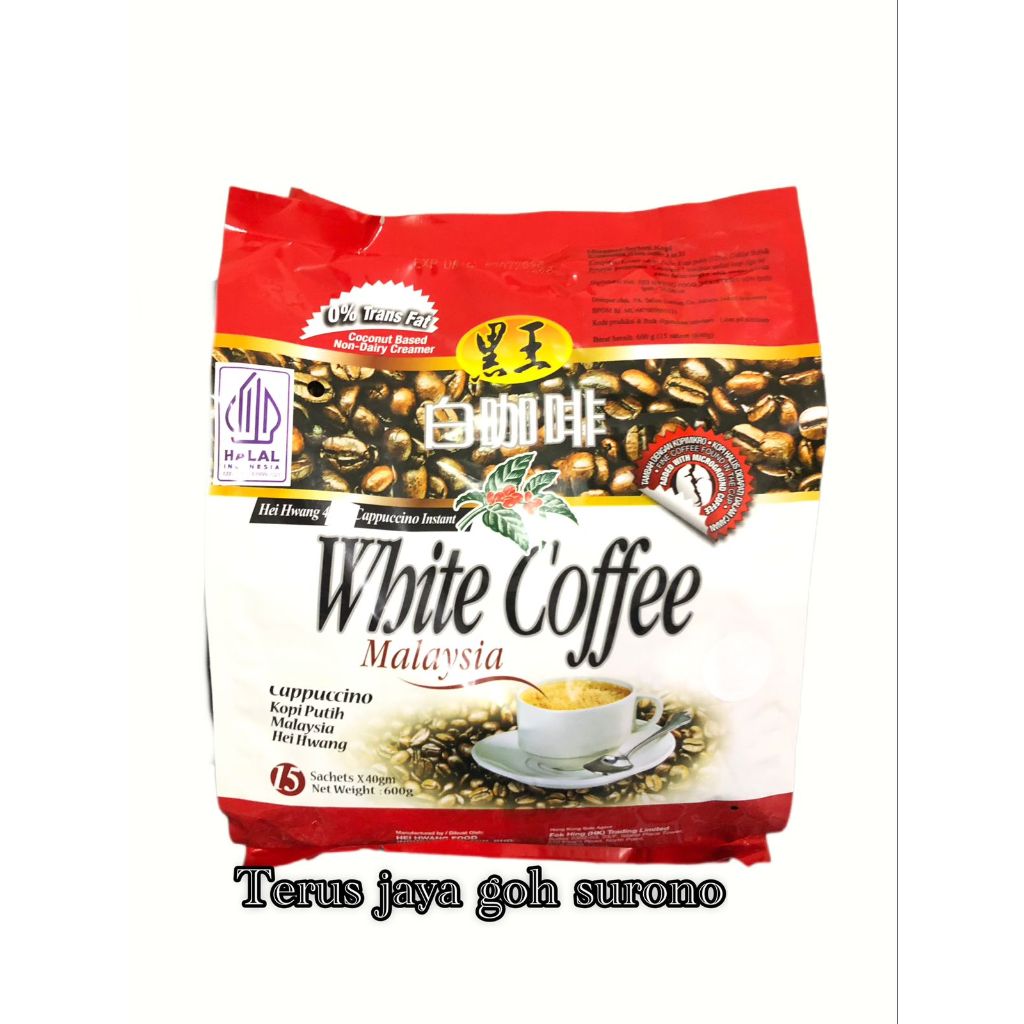 

Hei Hwang Cappuccino instan White Coffee 40gr X 15s (0% Trans Fat Coconut Based Non-Dairy Creamer)