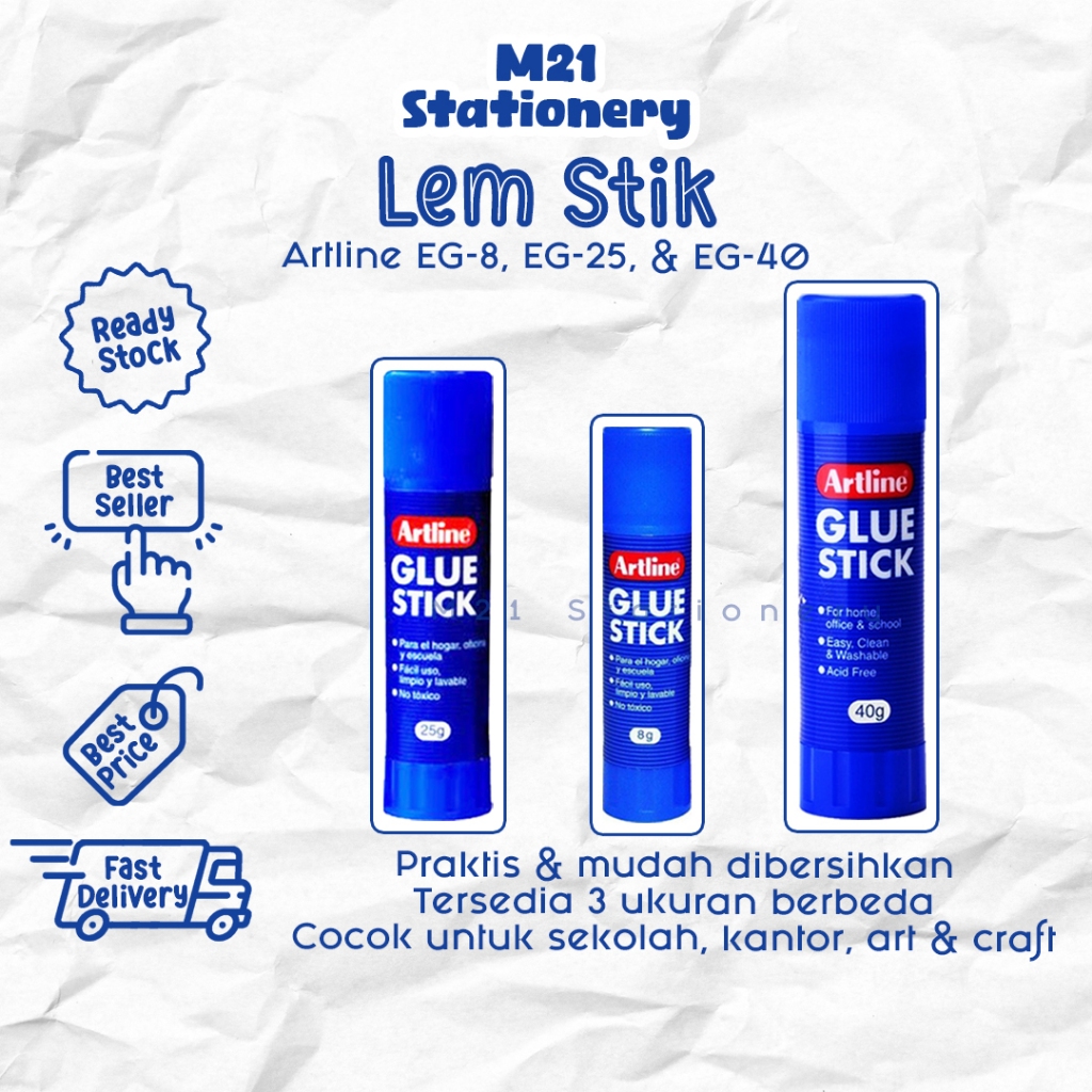 

LEM STIK ARTLINE EG 8, EG 25, EG 40 / LEM KERTAS PADAT BENING SERBAGUNA GLUE STICK KECIL SEDANG BESAR BATANG TRANSPARAN PEREKAT ALAT TULIS KANTOR ATK KAMPUS SEKOLAH KULIAH STATIONERY / M21 STATIONERY JOGJA