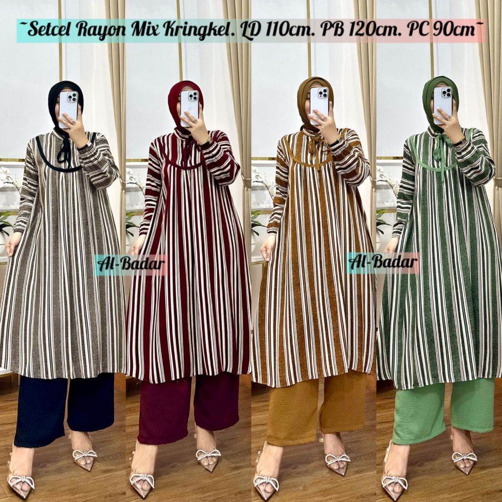 gamis salur set celana bahan rayon mix crinkle by khasanah store46