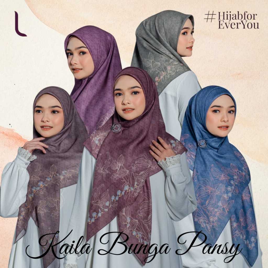 ELZATTA HIJAB SEGI EMPAT KAILA BUNGA PANSY BAHAN POLY COTTON MOTIF PREMIUM KERUDUNG ELZATTA JILBAB E