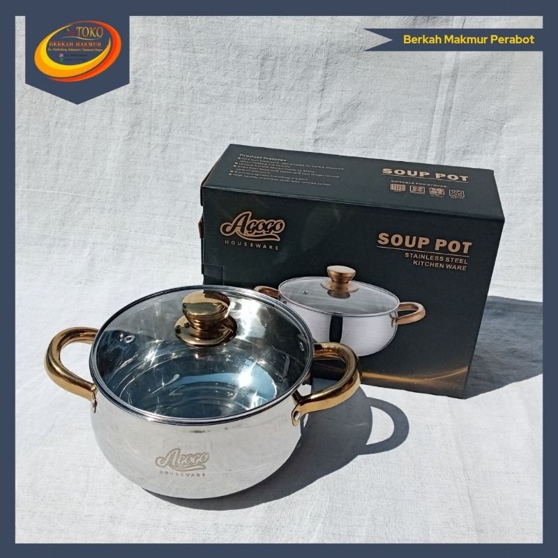 Soup Pot Agogo Panci Calypso Panci Sup Tutup Kaca Panci Sup Stainless 20cm 24cm