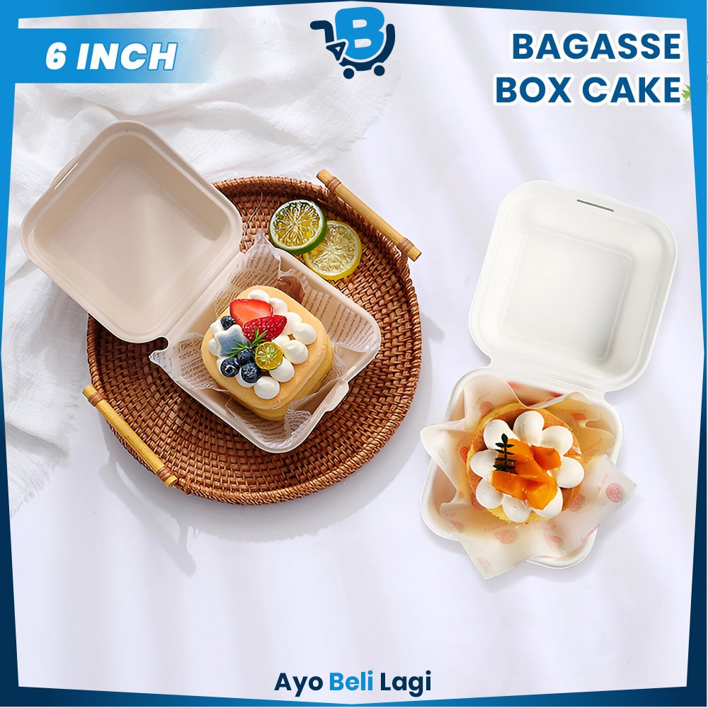 Lunch Box Burger 6in Bagasse Box Serat Tebu / Korean Lunch Box Kotak Bento Cake Korea / Dessert Box 
