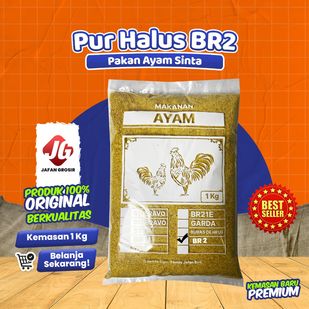 PAKAN AYAM BR2 1 KG PUR HALUS UNTUK PITIK AYAM BEBEK KEMASAN PREMIUM