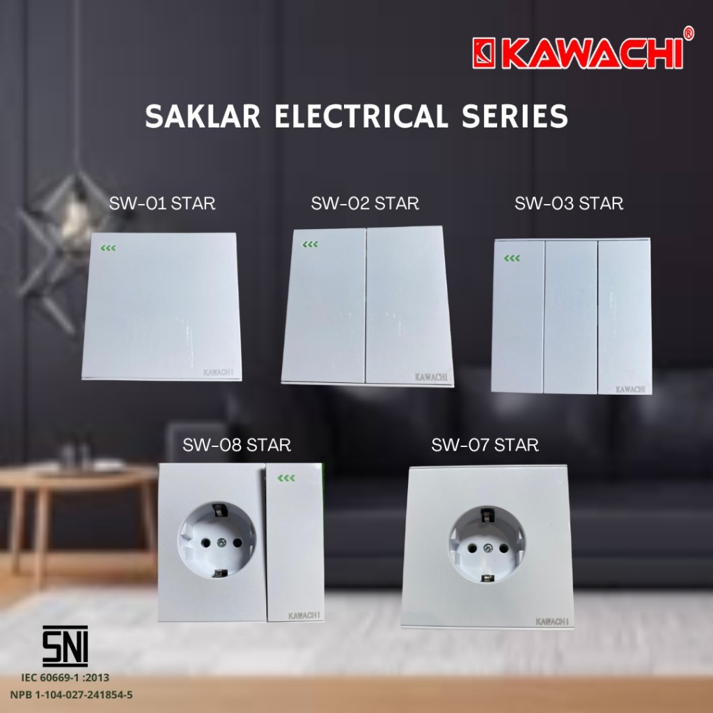 Kawachi Soket Sakelar Dinding / Saklar Tunggal / Saklar Ganda / Saklar Seri / stop kontak saklar Sok