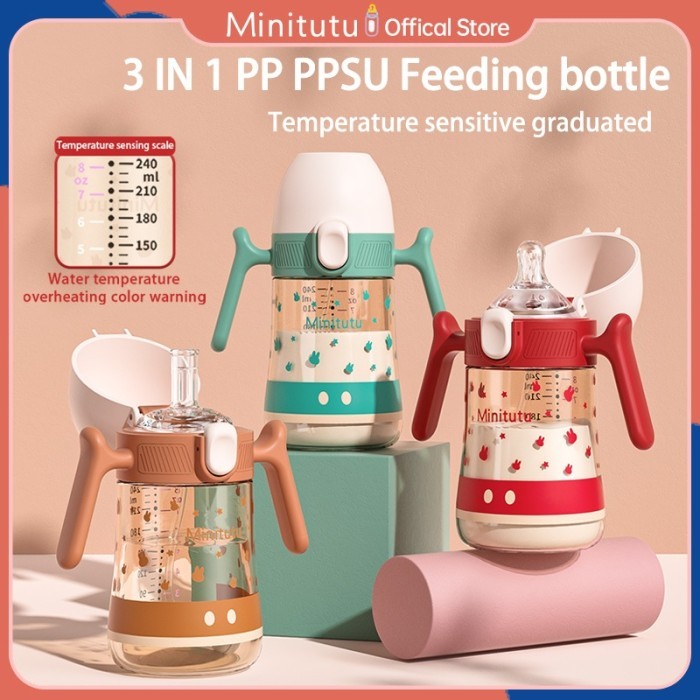 

MInitutu 3 IN 1ol Susu Rasa suhu PP/PPSU Bahan Dengan Sedotan Dan - PP Hijau 300ML