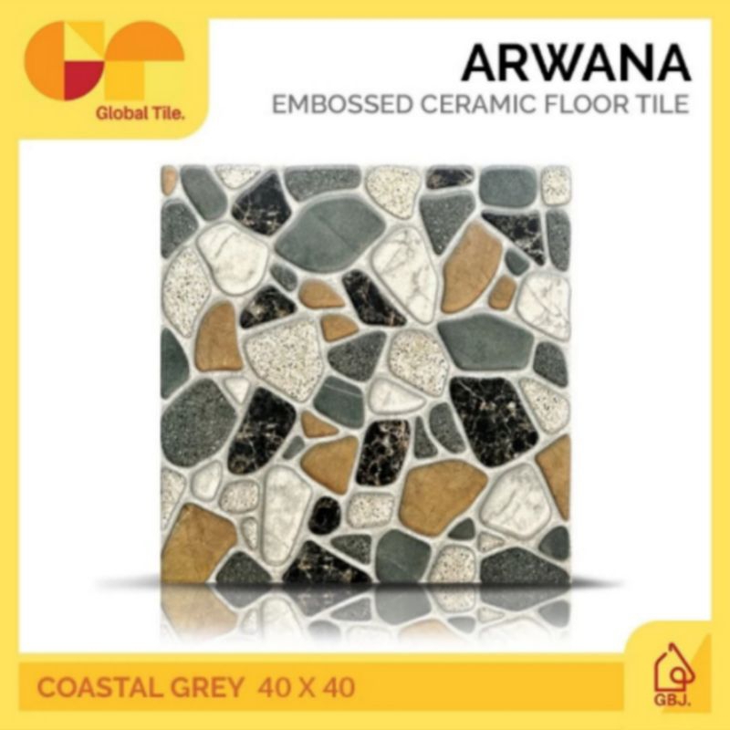 KERAMIK ARWANA 40 X 40 COASTAL GREY / KERAMIK LANTAI BATU ALAM KASAR TIMBUL