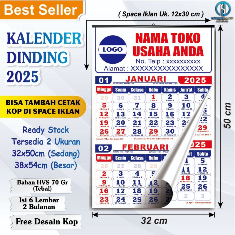 

Kalender Dinding / Kerja 2025 Jumbo • Kalender Murah • Cetak / Sablon Kalender Toko