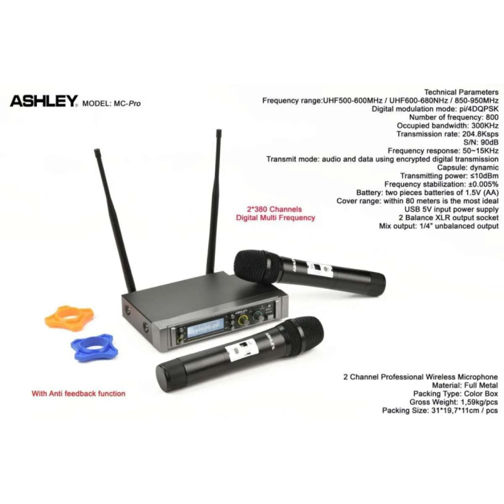 Microphone Wireless Ashley MC Pro Series Original Isi 2 Mic Pegang