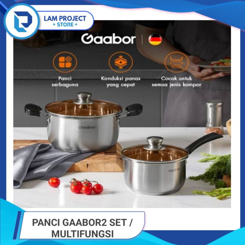 Gaabor Panci 2 Set Stainless Steel Tutup Kaca Panci Sop & Susu/Gs-S82