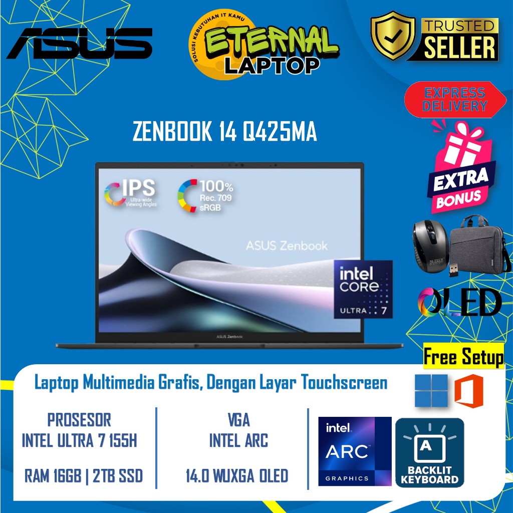 Laptop Bisnis OLED ASUS ZENBOOK 14 Q425MA INTEL ULTRA 7 155H RAM 16GB TOUCHSCREEN Windows 11