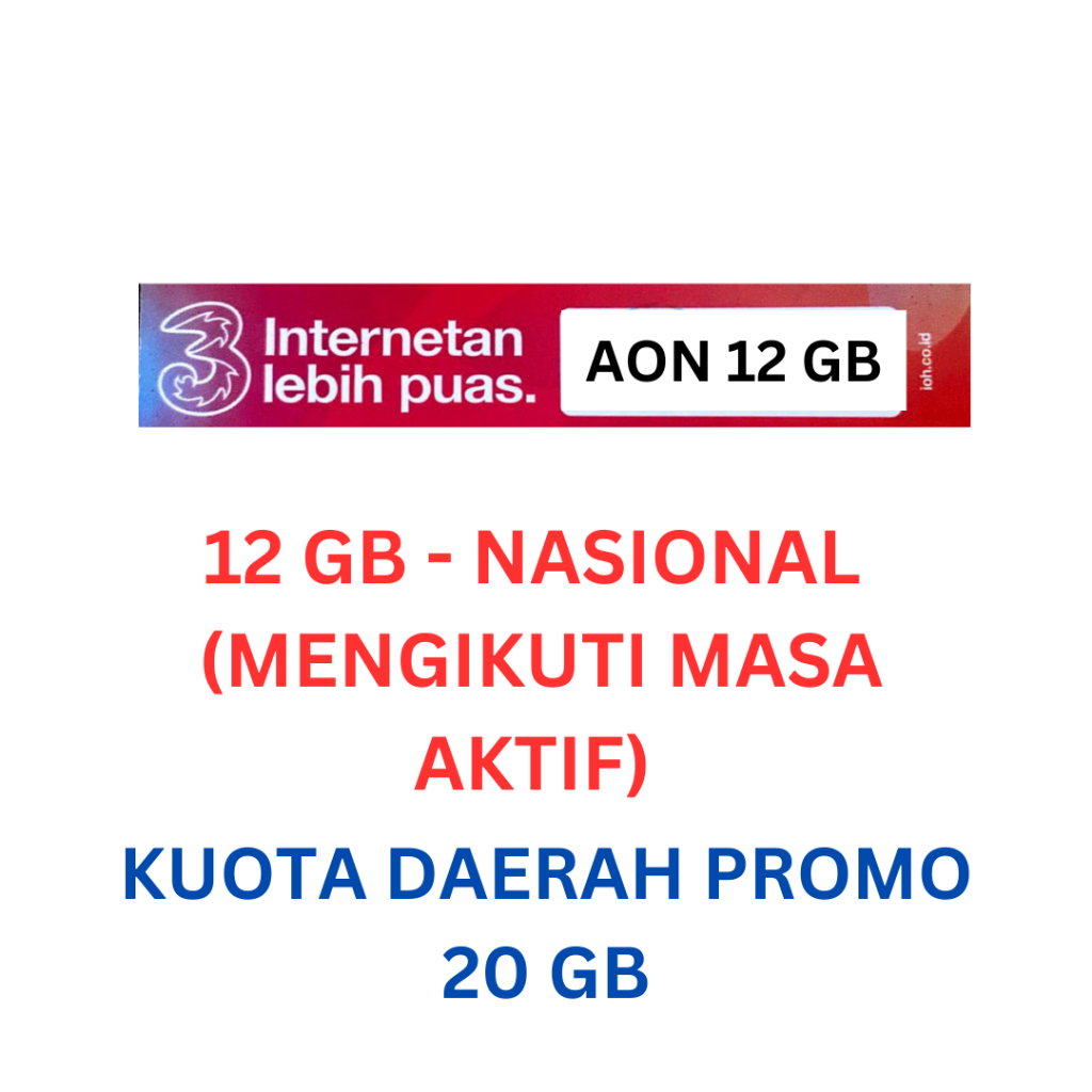 Voucher TRI AON 12 GB (mengikuti masa aktif kartu)