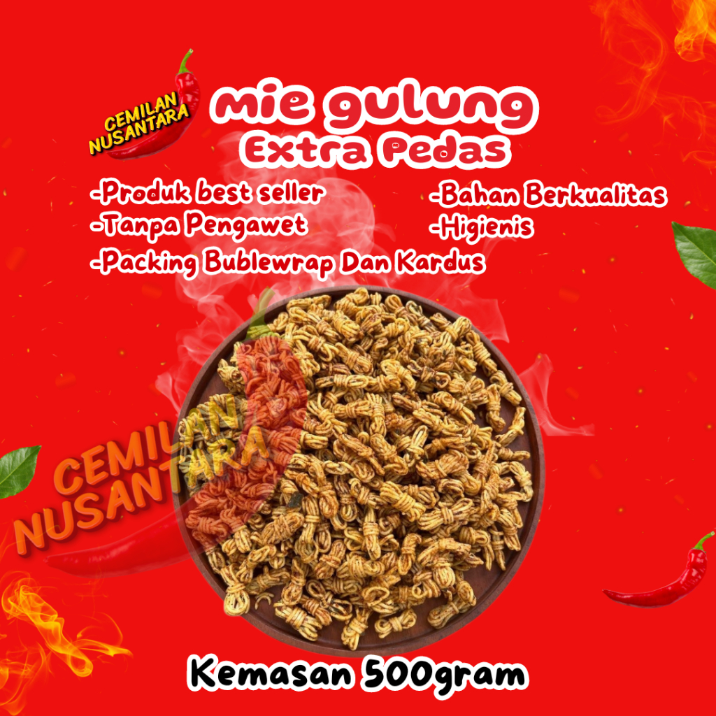 

Mie Gulung Extra Super Pedas 500gram Bumbu Pedas Balado Original Daun Jeruk